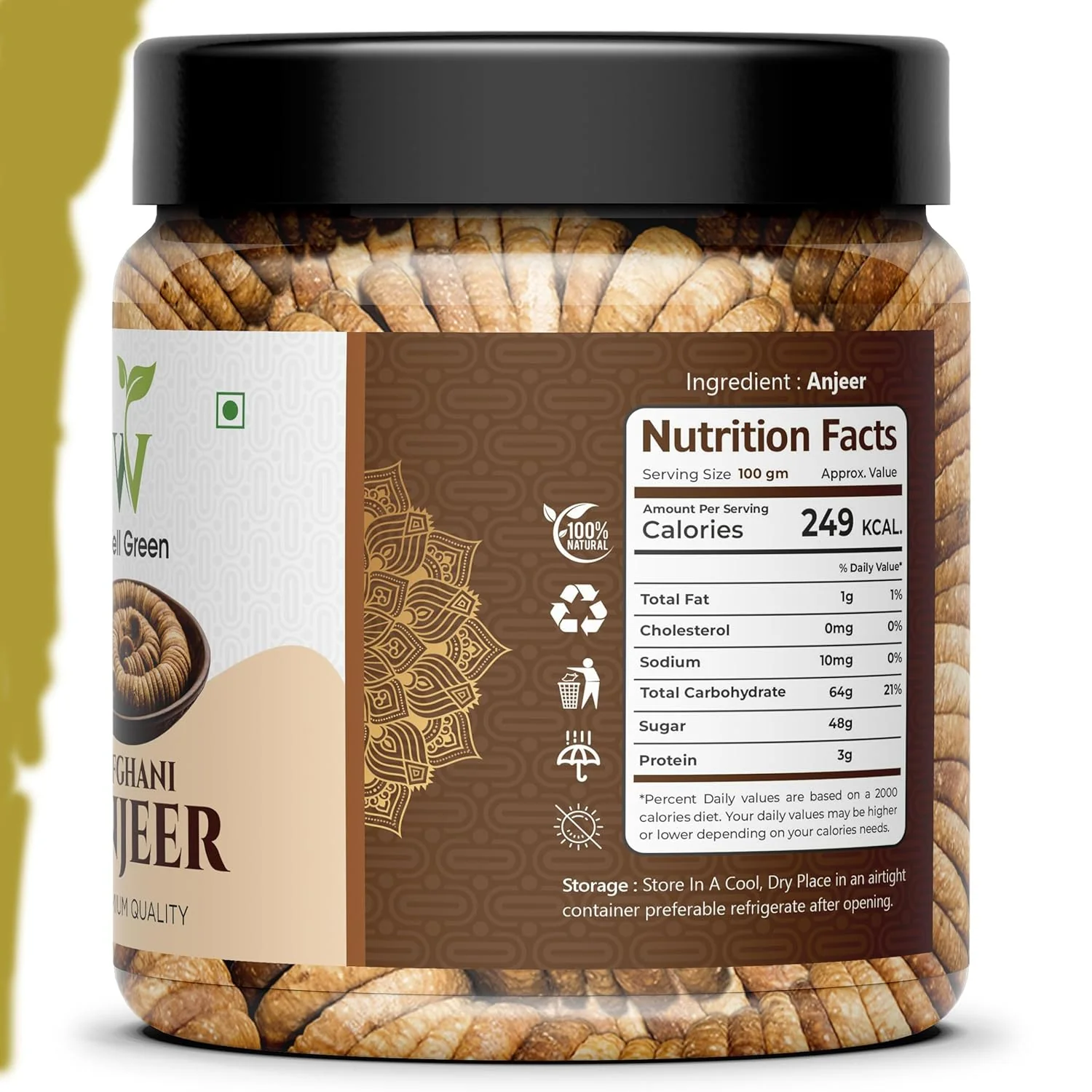 Premium Afghani Anjeer Dried Figs By Well Green 300gm, | Rich Source Of Fibre Calcium & Iron | Low In Calories & Fat Free Anjeer Jar Pack | 10.5 Ounce - Image 2