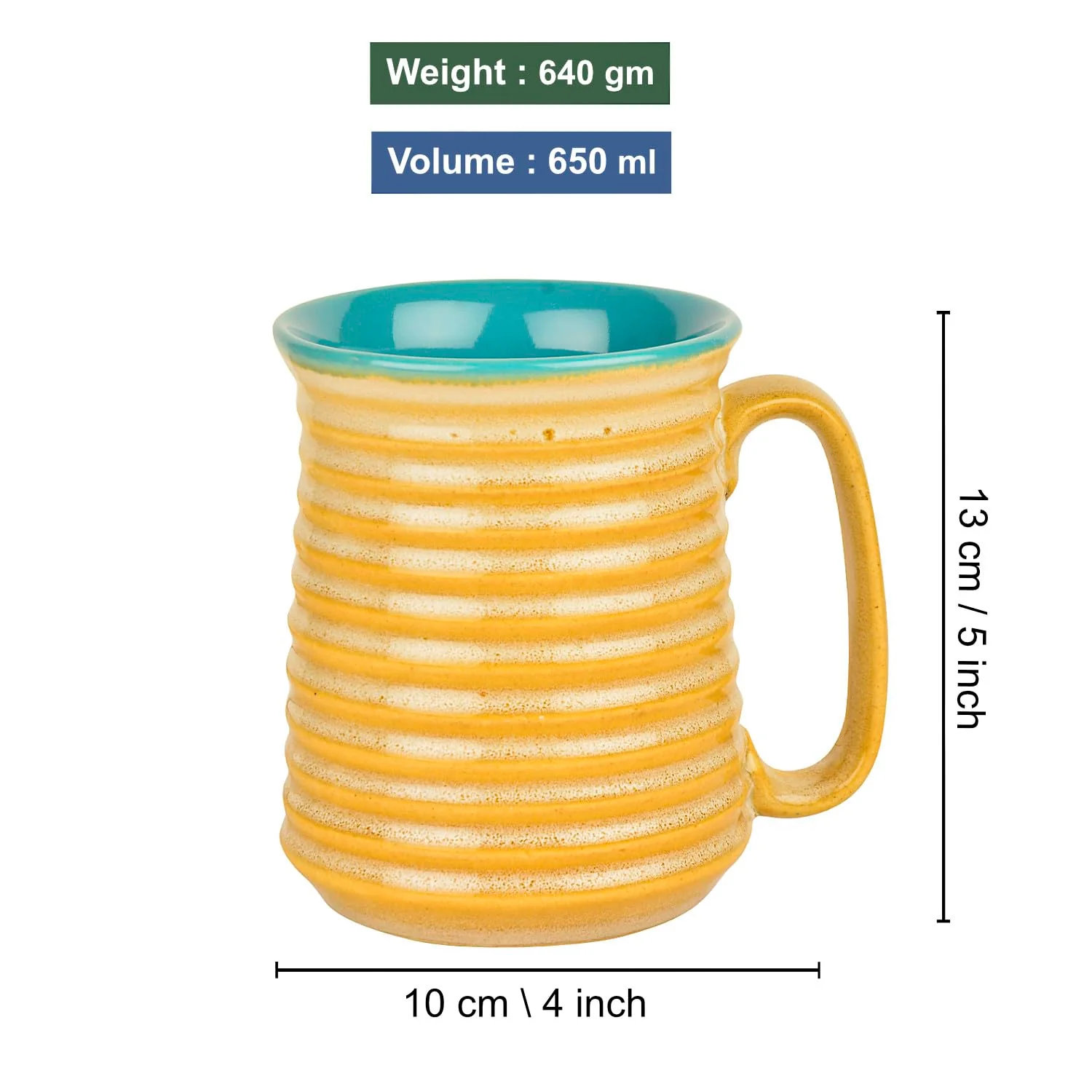 Premium Ceramic Jumbo Beer Mugs Set Of 2 - 650ml Each, Beige & Sky Blue | Large Beer Glasses - Big Milk Mugs | Gift For Him - Image 2