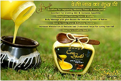 Premium Desi Cow A2 Ghee By Cow Gold | (Sahiwal & Rathi Cow) Bilona Method Pure Desi Cow Ghee Good For Hair & Eyes | (1 Litr) 33.8 Ounce | Jar Pack - Image 3