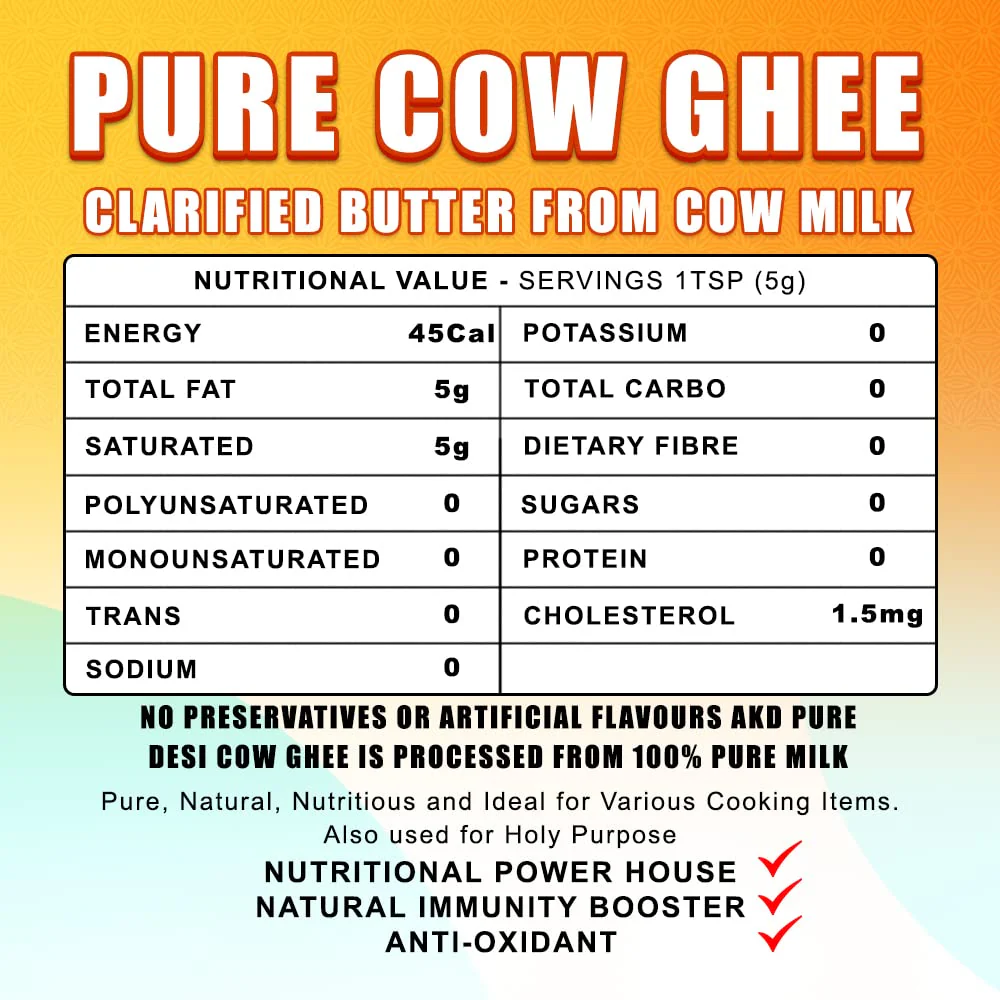 Premium Desi Cow Ghee By AKD | High In Protein Fiber & Nutrients Healthy Desi Ghee Good For Cooking, Frying | (500ml) 16.9 Ounce & (250ml) 8.4 Ounce | Jar Pack - Image 3
