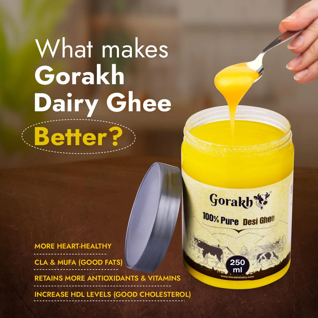 Premium Desi Ghee By Gorakh | Good Source Of Protein Fiber Healthy & Nutritious Desi Cow Ghee Perfect For Sweets | (250ml) 8.4 Ounce | Jar Pack - Image 2