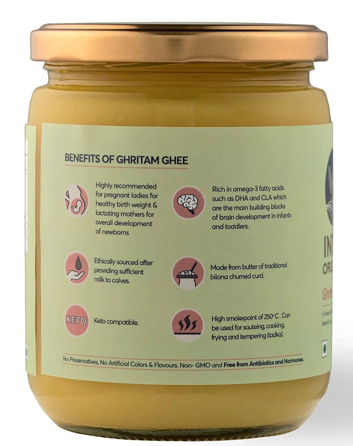 Premium Ghritam Vedic A2 Ghee By Indic Organics | Good Source Of Healthy & Nutritious Desi Cow Ghee For Protact Eyesight | (250ml) 8.4 Ounce | Jar Pack - Image 2