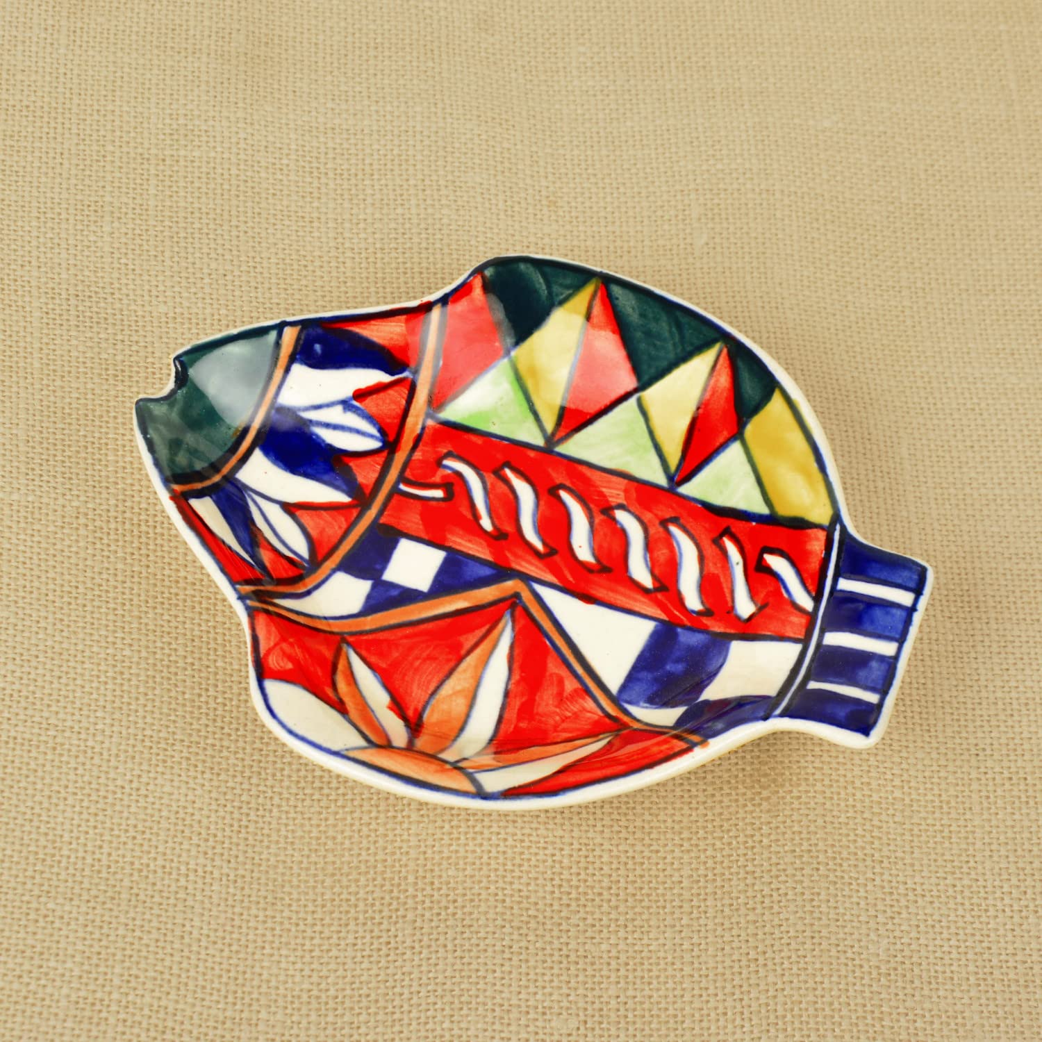 Premium Hand Painted Ceramic Fish Cut Snacks Serving Plates Set Of 1 - Multicolor, L X B – 18 Cm X 15 Cm | Starter Serving Platter Set - Dry Fruits Serving Plates
