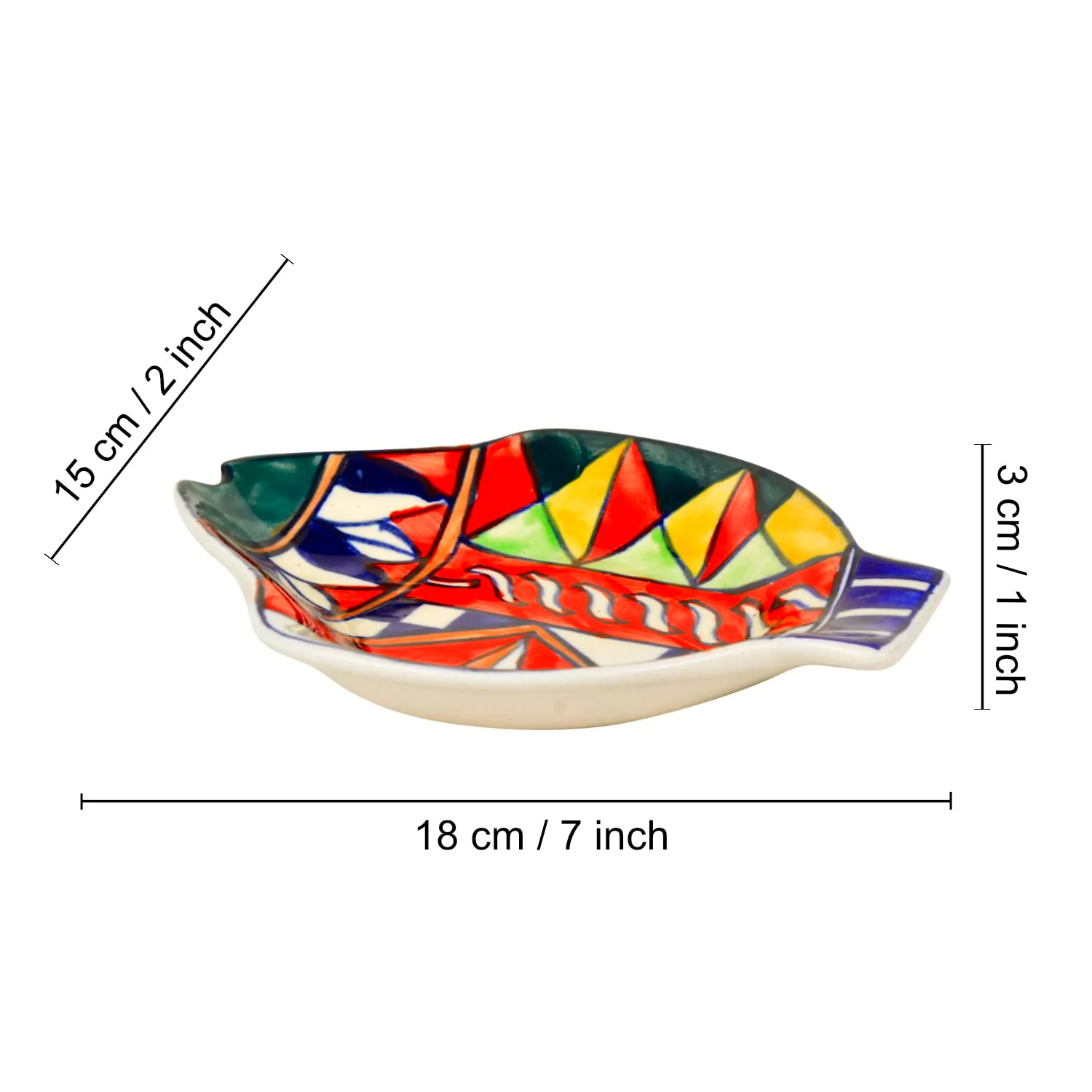 Premium Hand Painted Ceramic Fish Cut Snacks Serving Plates Set Of 1 - Multicolor, L X B – 18 Cm X 15 Cm | Starter Serving Platter Set - Dry Fruits Serving Plates - Image 4