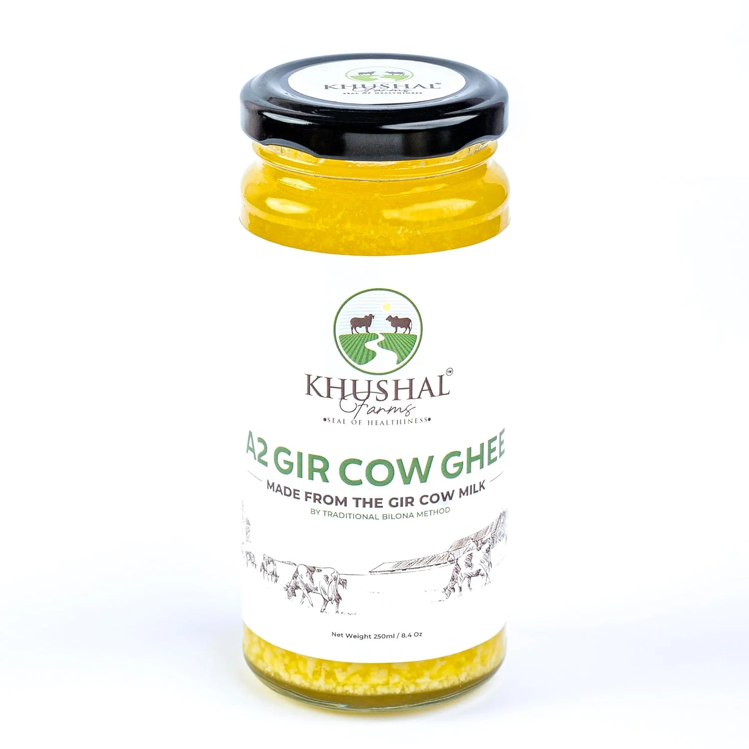 Premium Natural A2 Gir Cow Ghee By Khushal Farms | High In Protein Fiber & Nutrients Healthy Desi Ghee Good For Glowing Skin | (250ml) 8.4 Ounce | Jar Pack