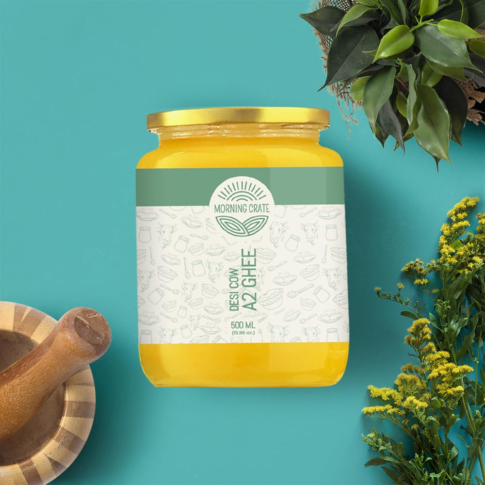 Premium Natural Desi Cow A2 Ghee By Morning Crate | Good Source Of Protein Fiber Healthy Pure Desi Cow Ghee Perfect For Body Health | (500ml) 16.9 Ounce | Jar Pack - Image 3