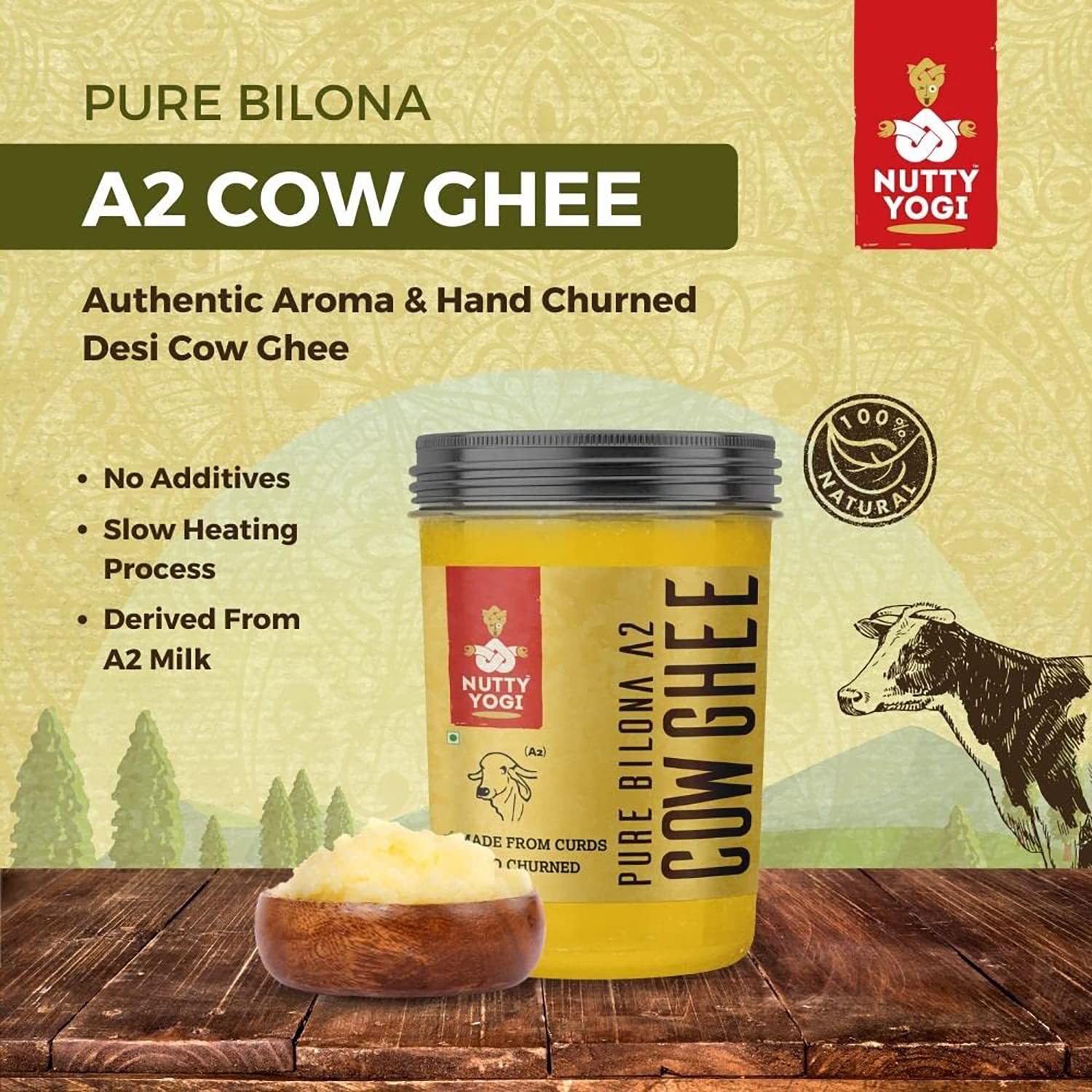 Premium Pure Bilona A2 Desi Cow Ghee By Nutty Yogi | Delicious & Nutritious Healthy Desi Cow Ghee Good For Weight Loss | (250ml) 8.4 Ounce | Jar Pack - Image 5