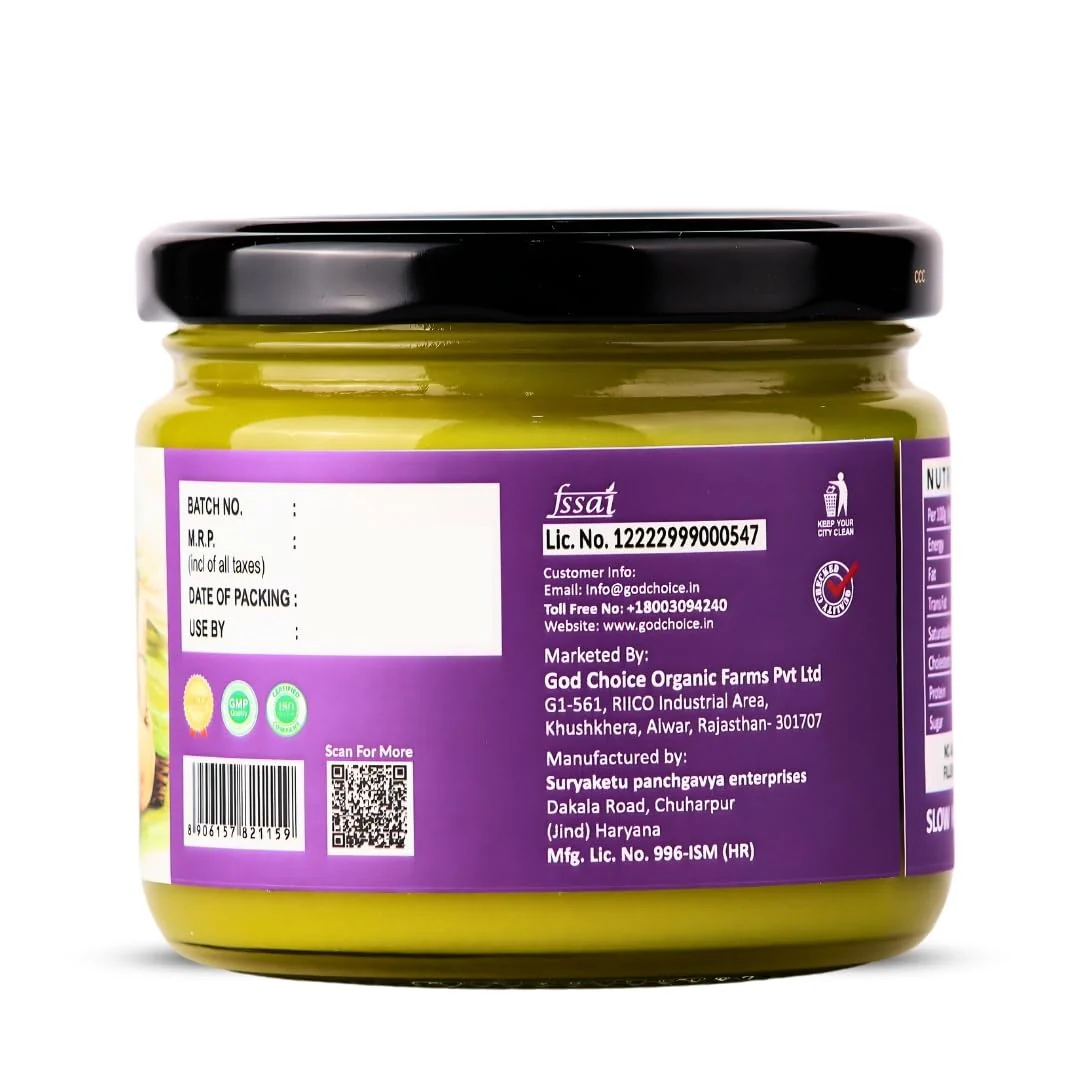 Premium Shatavari A2 Desi Cow Ghee By God Choice Organic Farms | High In Protein Fiber Healthy Desi Ghee For Bakes Cookies | (300ml) 10.1 Ounce | Jar Pack - Image 3