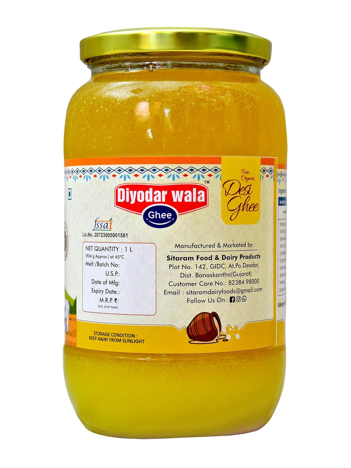 Premium Shudh Desi Cow Ghee By Diyodar Wala | Rich In Nutrients & Delicious Healthy Desi Cow Ghee Good For Dishes | (1 Litre) 33.8 Ounce | Jar Pack - Image 2