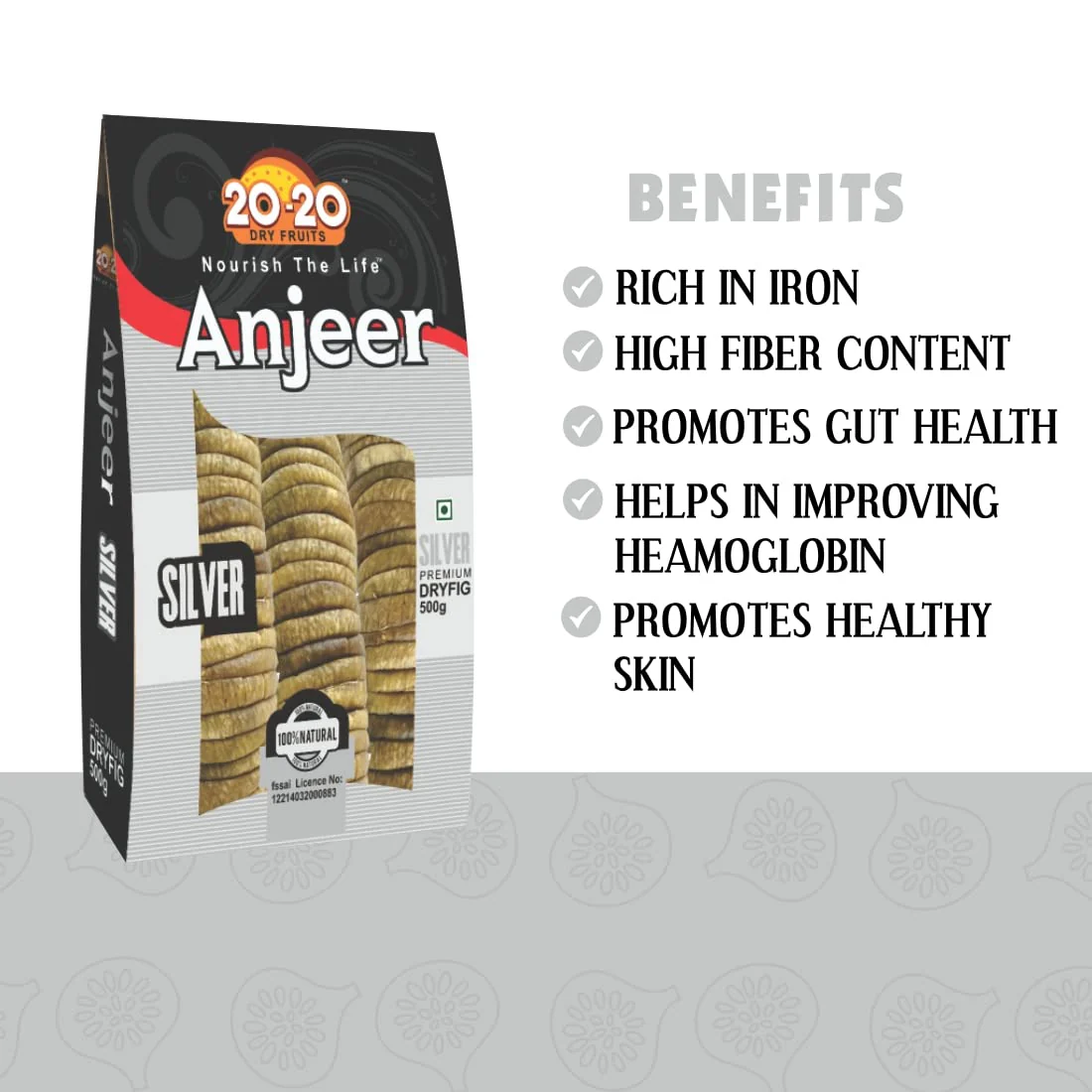 Premium Silver Large Size Anjeer Dried Figs By 20-20 Dry Fruits 500gm, | Natural Source Of Healthy Fats, Protein Anjeer Dry Fruits Packet | 17.6 Ounce | Pack Of 1 - Image 2