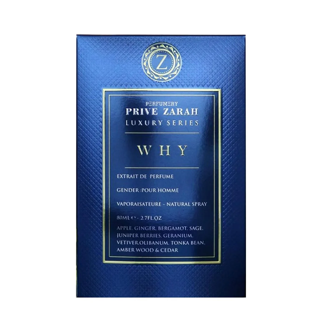 Prive Zarah Why Pour Homme Extrait De Parfum 80ml 2.7 Fl.oz. Men Fragrance | Luxury Series - Image 3