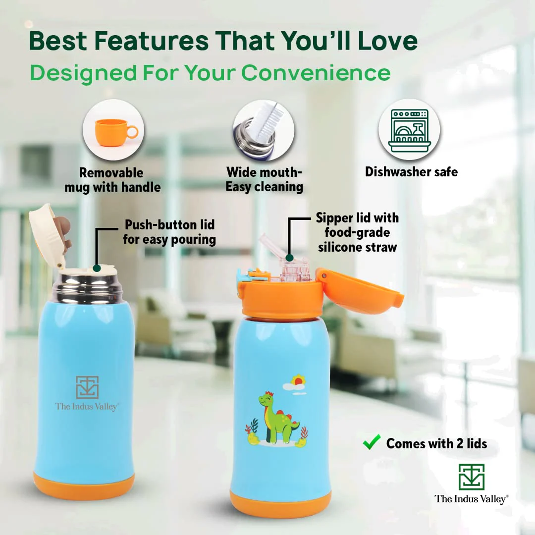 Pro-Hydro Vacuum Insulated Kids Sippy With 2 Lids - Food Grade Stainless Steel | Leak Proof, BPA Free 450ml, Dark Blue - Image 8