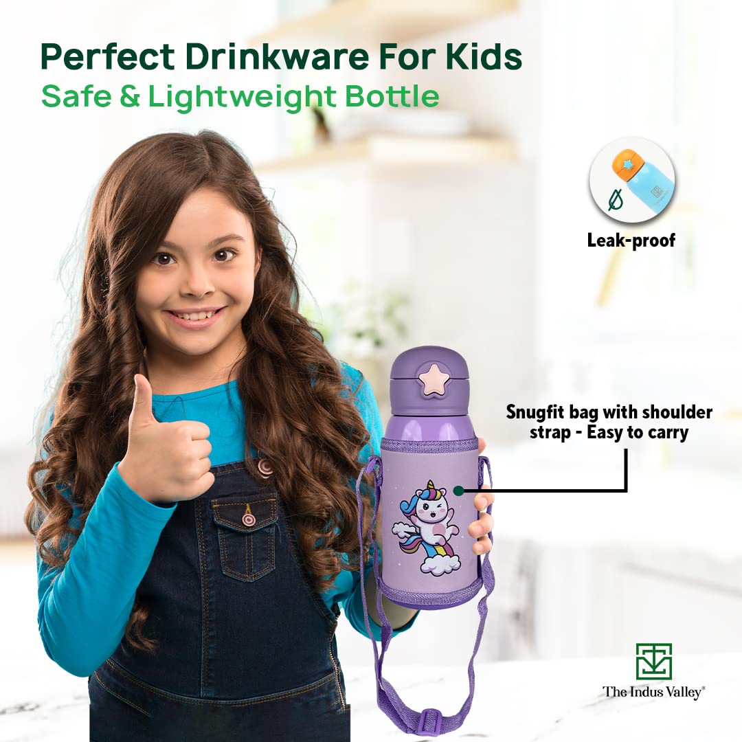 Pro-Hydro Vacuum Insulated Kids Sippy With 2 Lids - Food Grade Stainless Steel | Leak Proof, BPA Free 450ml, Purple - Image 5