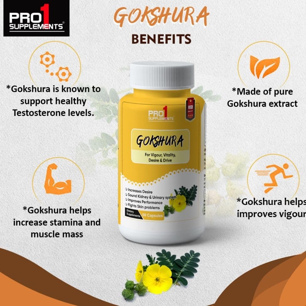 Pro1 Supplements Gokhru Gokshura Tribulus Terrestris Capsules For Men & Women, Boosts Vitality & Stamina, Supports Gut Health | 60 Veg Capsules 100gm 0.2lbs - Image 4