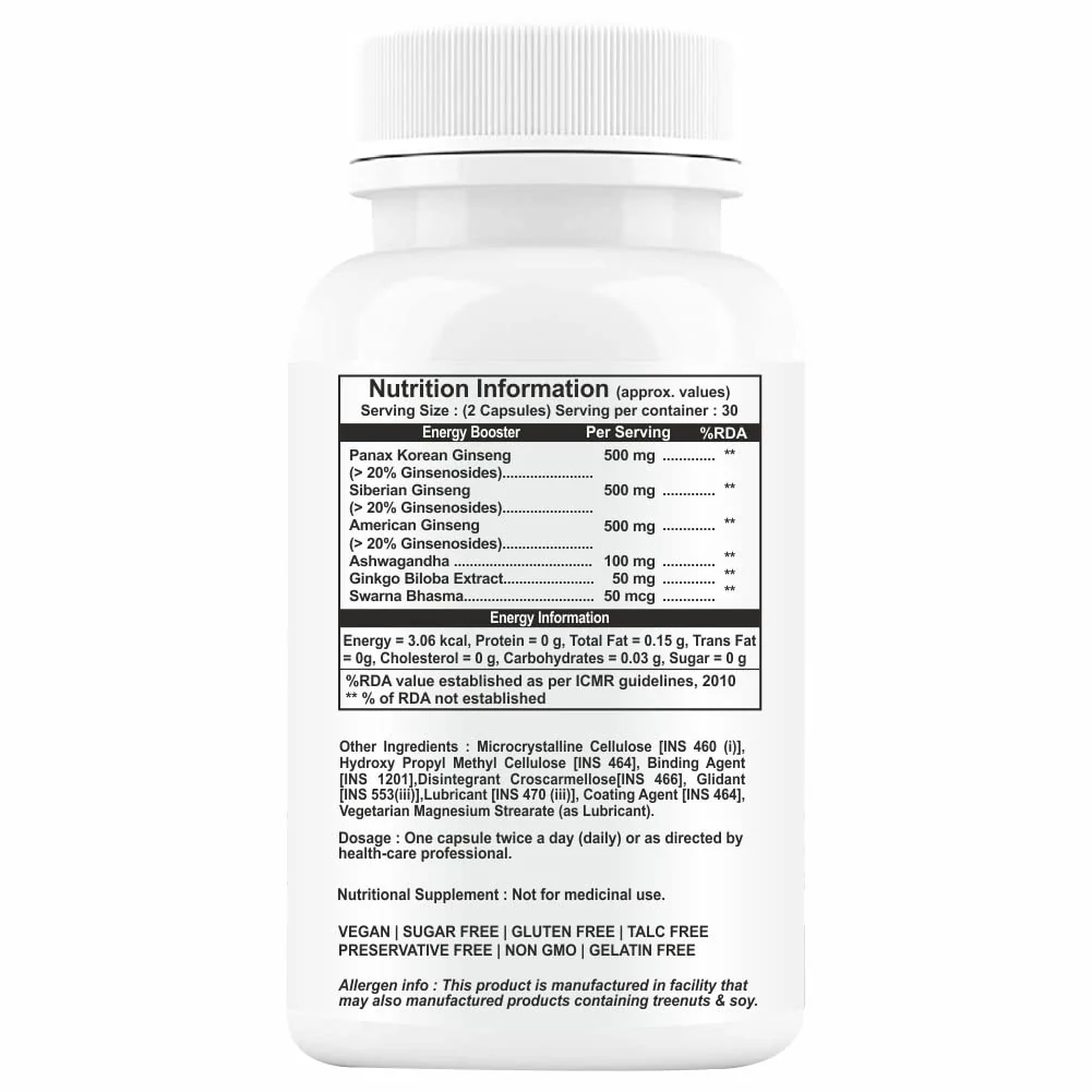 Propeptides Ginseng Capsules For Men With Korean Red Ginseng, Ashwagandha Powder Extract & Ginkgo Biloba To Boost Stamina, Energy, Focus & Good Health | 60 Capsules 100gm 0.2lbs - Image 2