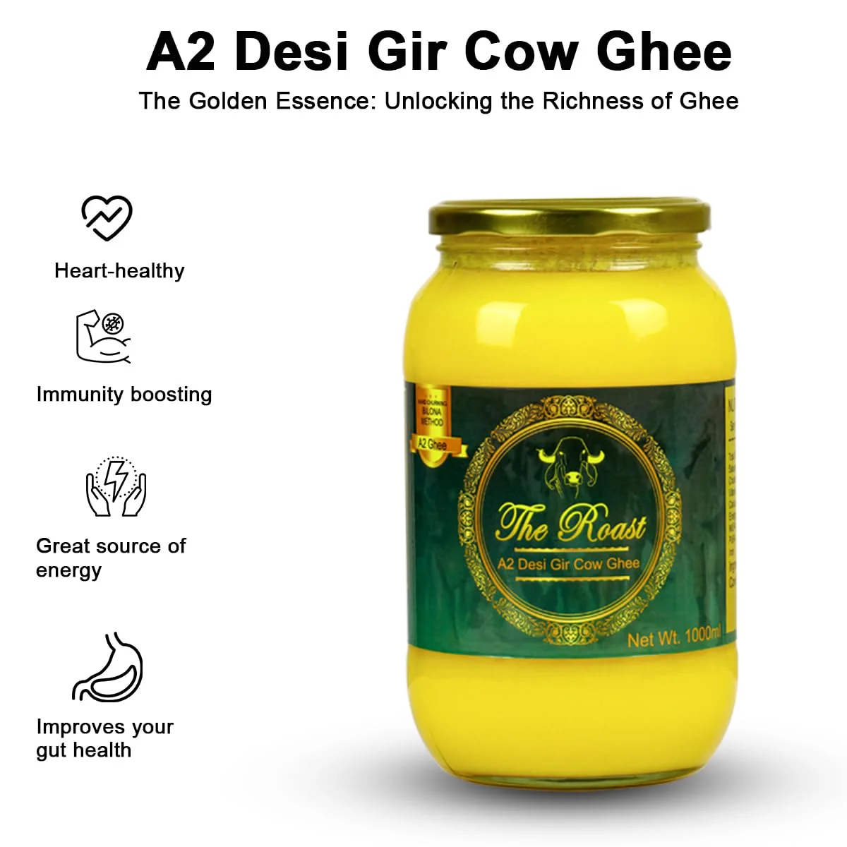 Pure A2 Desi Gir Cow Ghee By The Roast | Highly Nutritious & Healthy Desi Ghee Good For Body Health | (300ml) 10.1 Ounce | Jar Pack - Image 3
