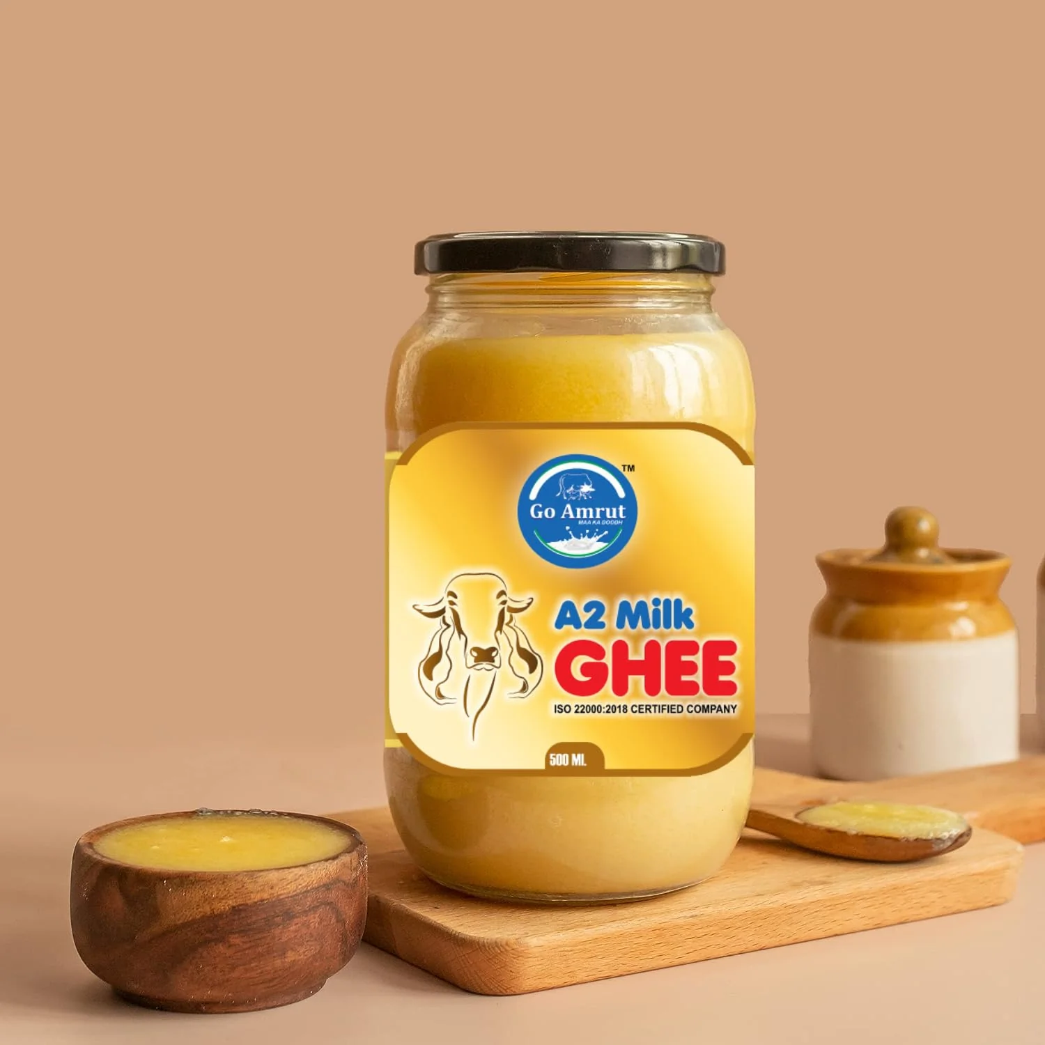Pure A2 Milk Ghee By Go Amrut | Rich In Nutrients Vitamins A, D & K Healthy Desi Ghee Good For Heart Health | 1.5 Litre (500ml * 3) 50.7 Ounce | Jar Pack - Image 3
