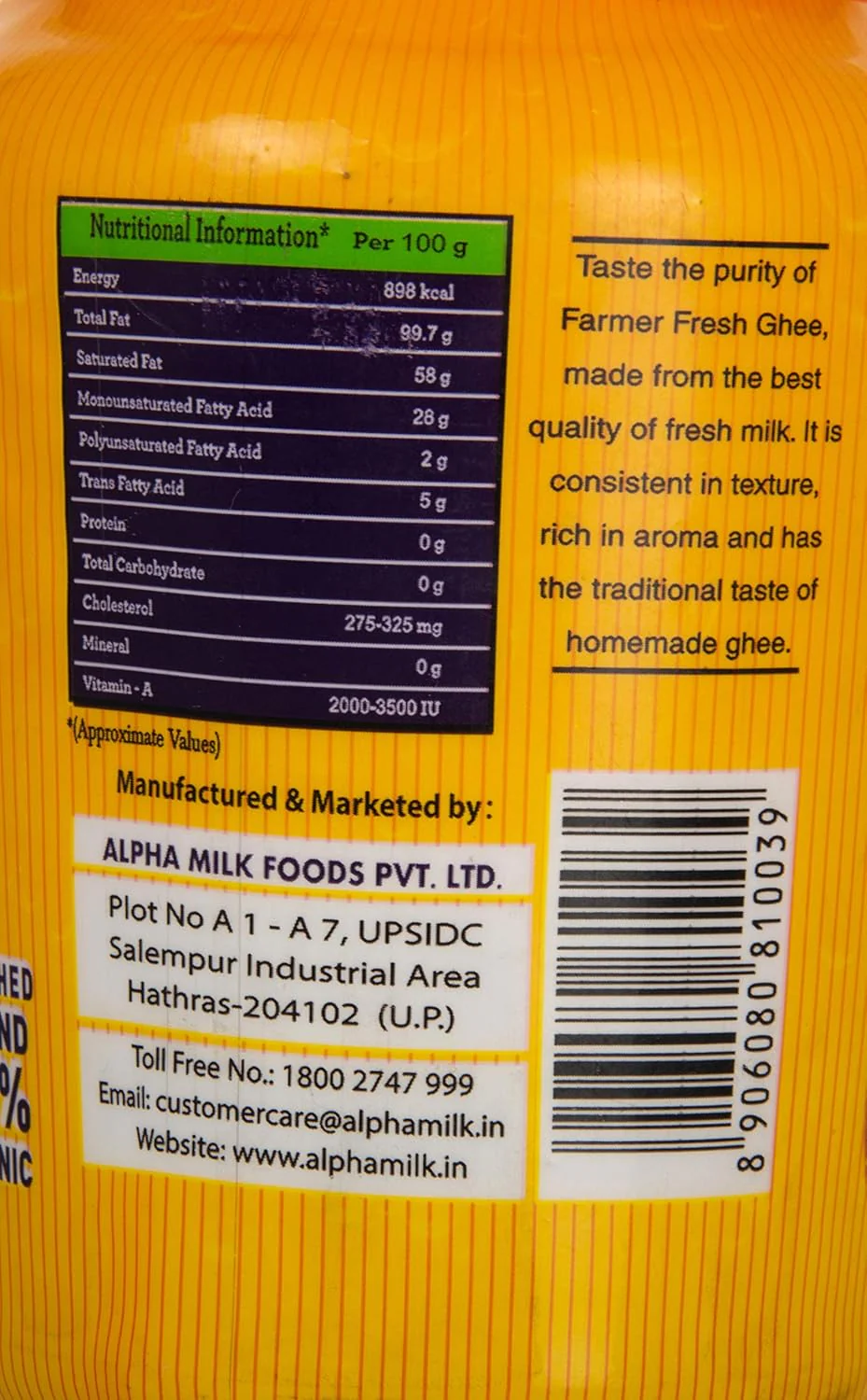 Pure Agmark Cow Ghee By Farmer Fresh | Highly Nutritious & Healthy Cow Desi Ghee For Baking | (500ml) 16.9 Ounce | Jar Pack - Image 3