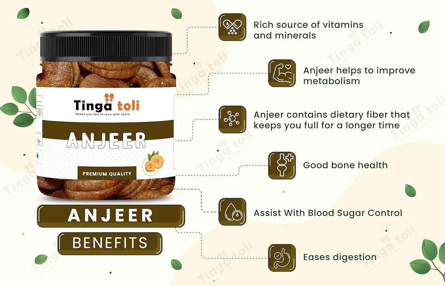 Pure Healthy Anjeer By Tinga Toli 500gm, (250gm* Pack Of 2) | High In Fiber & A Source Of Vitamin K, Calcium Perfect For Healthy Snacking Dried Figs Jar Pack | 17.6 Ounce - Image 3