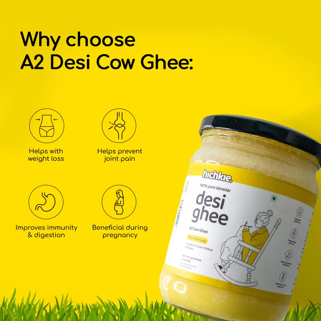 Pure Natural A2 Cow Desi Ghee By Hichkie | Rich In Vitamin A & Healthy Nutrients Desi Ghee Perfect For Overall Health | (500ml) 16.9 Ounce | Jar Pack - Image 3