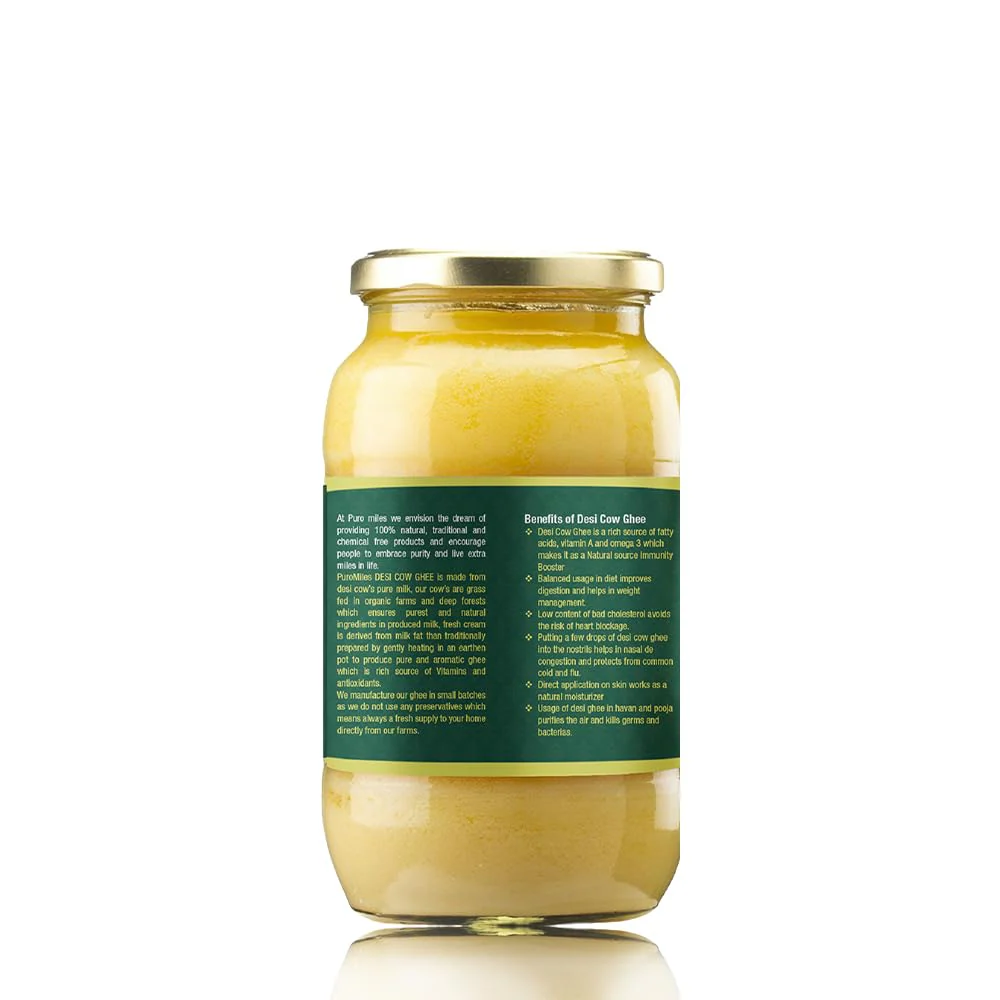 Pure Natural A2 Cow Desi Ghee By Puro Miles | Natural & Healthy Gir Cow Cultured Desi Ghee Perfect For Reduce Joint Pain | (1 Litr) 33.8 Ounce | Jar Pack - Image 3