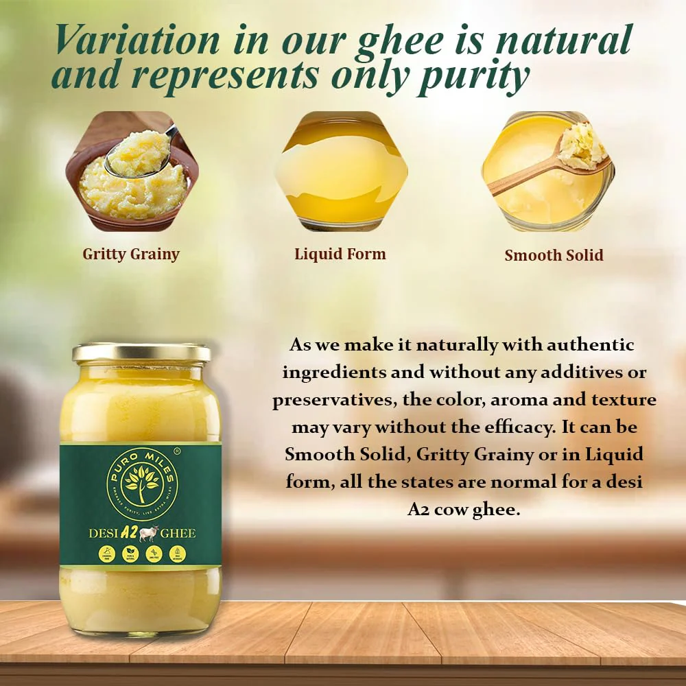 Pure Natural A2 Cow Desi Ghee By Puro Miles | Natural & Healthy Gir Cow Cultured Desi Ghee Perfect For Weight Loss | (700ml) 23.6 Ounce | Jar Pack - Image 4
