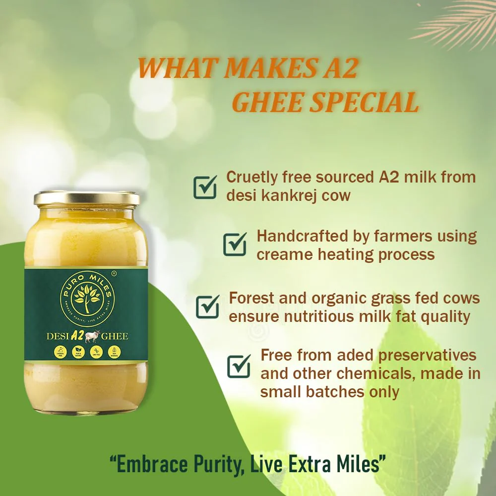 Pure Natural A2 Cow Desi Ghee By Puro Miles | Natural & Healthy Gir Cow Cultured Desi Ghee Perfect For Weight Loss | (700ml) 23.6 Ounce | Jar Pack - Image 5