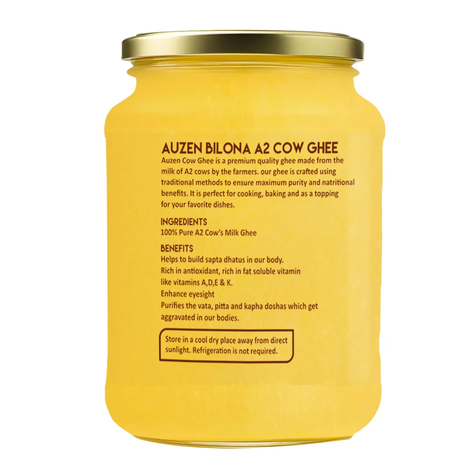 Pure Natural A2 Cow Ghee By Auzen | Rich In Nutrient, Delicious Healthy Desi Cow Ghee Good For Enhances Brain Function | 1.5 Litre (1 Litr * 500ml) 50.7 Ounce | Jar Pack - Image 3