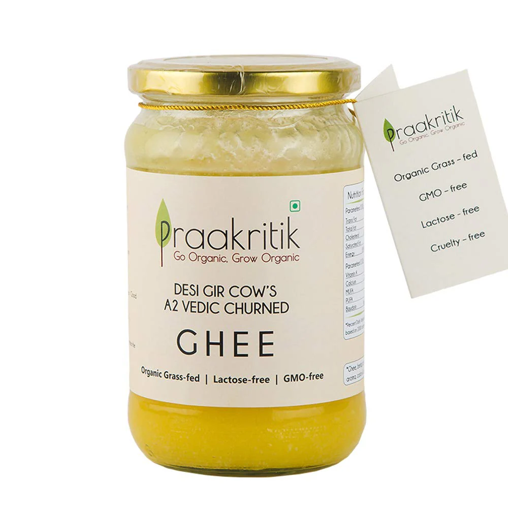 Pure Natural A2 Gir Cow Desi Ghee By Praakritik | High In Protein Fiber & Nutrients Healthy Desi Ghee Good For Weight Loss | (500ml) 16.9 Ounce | Jar Pack