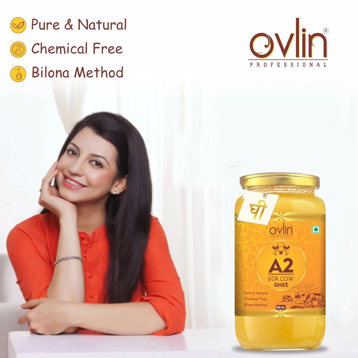 Pure Natural A2 Gir Cow Ghee By Ovlin Professional | Rich In Nutrients & Vitamins Healthy Desi Ghee Good For Dishes | 1 Litre (500ml * 2) 33.8 Ounce | Jar Pack - Image 5