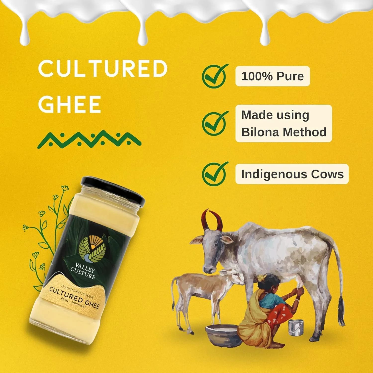 Pure Natural Cow Cultured Ghee By Valley Culture | Traditional Bilona Method Cow Ghee Nutritious & Flavorful Good For Health | (400ml) 13.5 Ounce | Jar Pack - Image 3