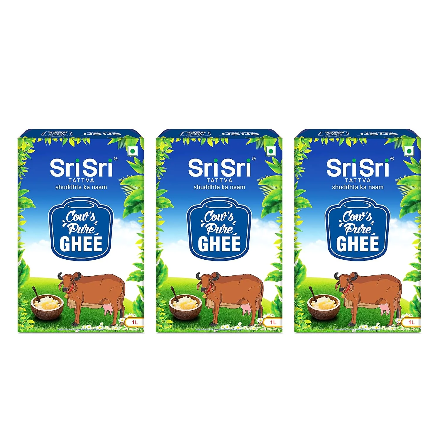 Pure Natural Cow Ghee By Sri Sri Tattva Shuddhta Ka Naam | Pure Healthy Cow Ghee For Better Digestion & Immunity | 3 Litre (1 Litr * 3) 101.4 Ounce | Box Pack