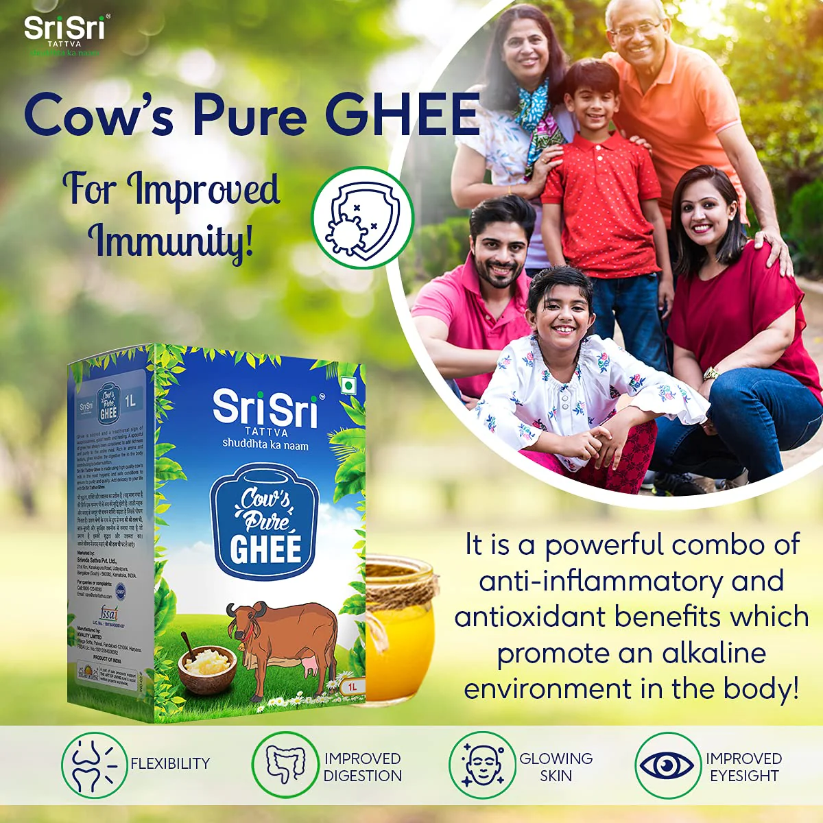 Pure Natural Cow Ghee By Sri Sri Tattva Shuddhta Ka Naam | Pure Healthy Cow Ghee For Better Digestion & Immunity | 3 Litre (1 Litr * 3) 101.4 Ounce | Box Pack - Image 3