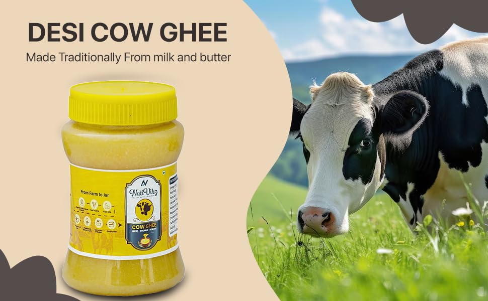 Pure Natural Desi Cow Ghee By NatiVibz | Rich In Flavor & Healthy Ayurveda Desi Cow Ghee For Cooking, Baking | (1 Liters) 33.8 Ounce | Jar Pack - Image 3