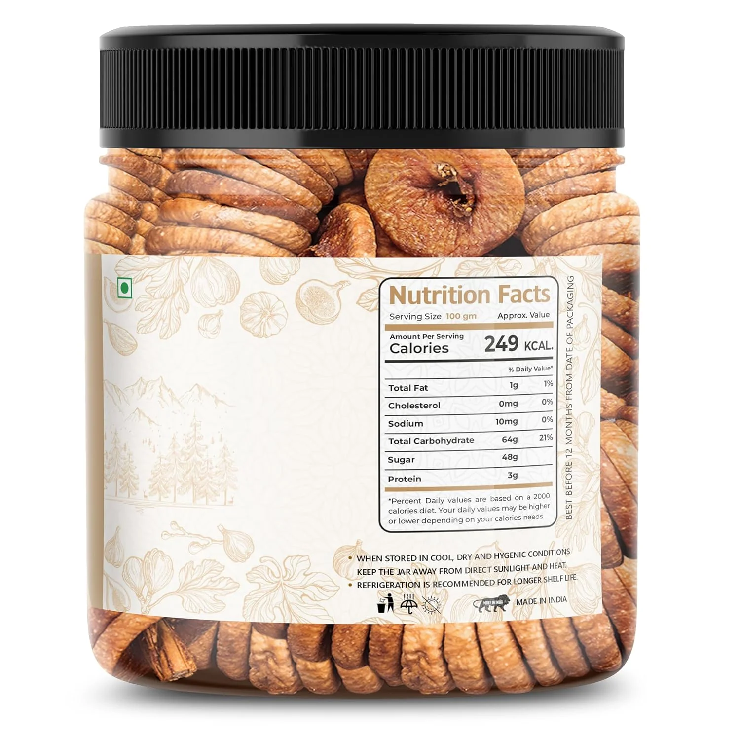 Pure Natural Dried Afghani Anjeer By Lila Dry Fruits 1kg, (500gm*Pack Of 2) | Rich Source Of Fibre Calcium & Iron | Low In Calories & Fat Free | Non-gmo Dried Anjir Jar Pack | 35.2 Ounce - Image 2