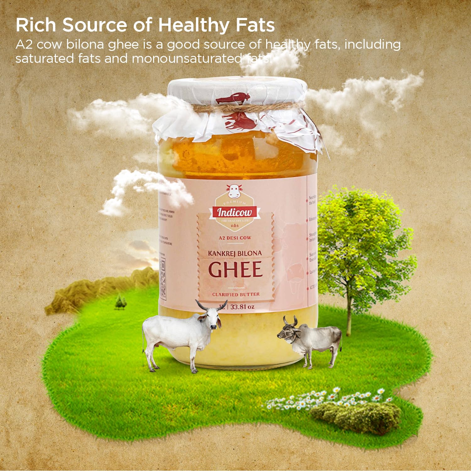 Pure Natural Kankrej Bilona A2 Cow Ghee By Indicow | Rich In Vitamins A, E Healthy Desi Cow Ghee Good For Body Health | (1 Litr) 33.8 Ounce | Jar Pack - Image 4