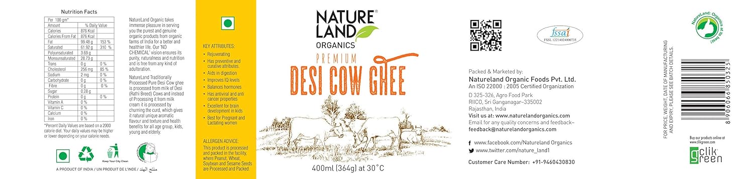 Pure Organic A2 Desi Cow Ghee By Natureland Organics | Delicious & Nutritious Healthy Desi Cow Ghee Supports Heart Health | (400ml) 13.5 Ounce | Jar Pack - Image 4