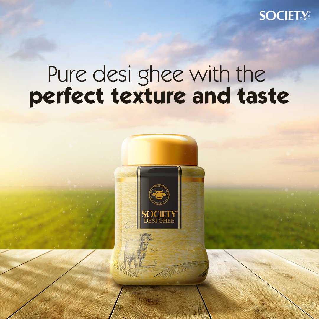 Pure Organic Desi Cow Ghee By Society | Rich Aroma & Nutritious Healthy Desi Cow Ghee For Enhances Brain Function | 1 Litre (500ml * 2) 33.8 Ounce | Jar Pack - Image 3