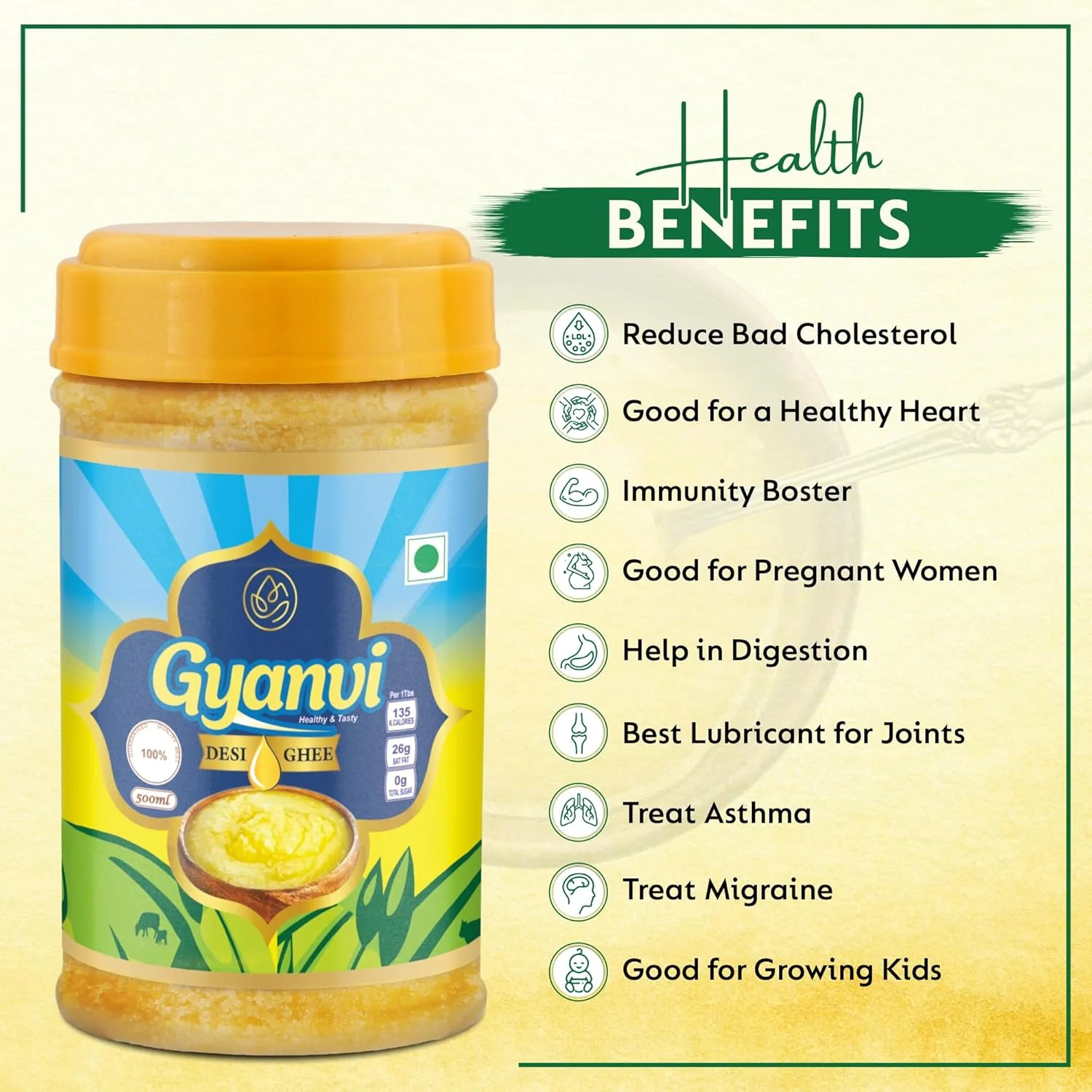 Pure Organic Desi Ghee By Gyanvi | High In Nutritious & Healthy Pure Desi Ghee For Used For Bakes Cookies | 1.5 Litre (500ml * 3) 50.7 Ounce | Plastic Bottle - Image 4