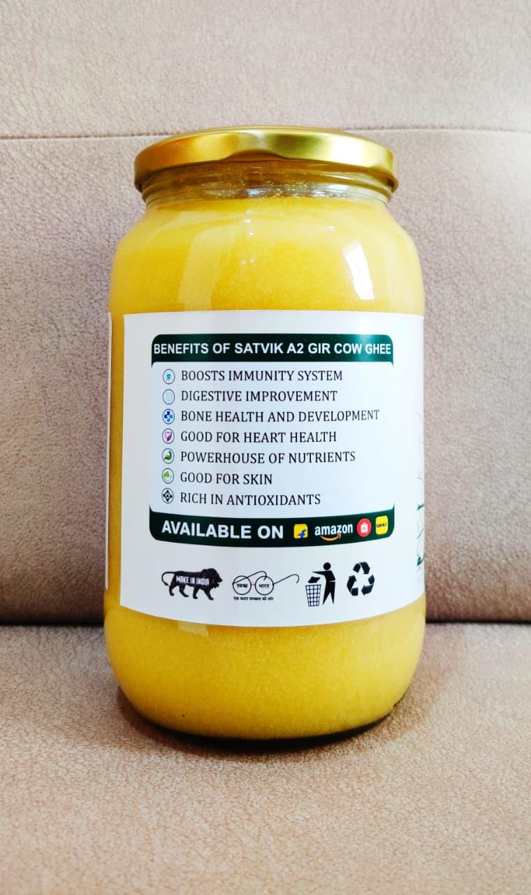 Pure Premium A2 Cow Ghee Desi By Satvik | Nutrient Rich Ghee Made With Traditional Binola Method Good For Eyes | (1 Litre) 33.8 Ounce | Jar Pack - Image 4
