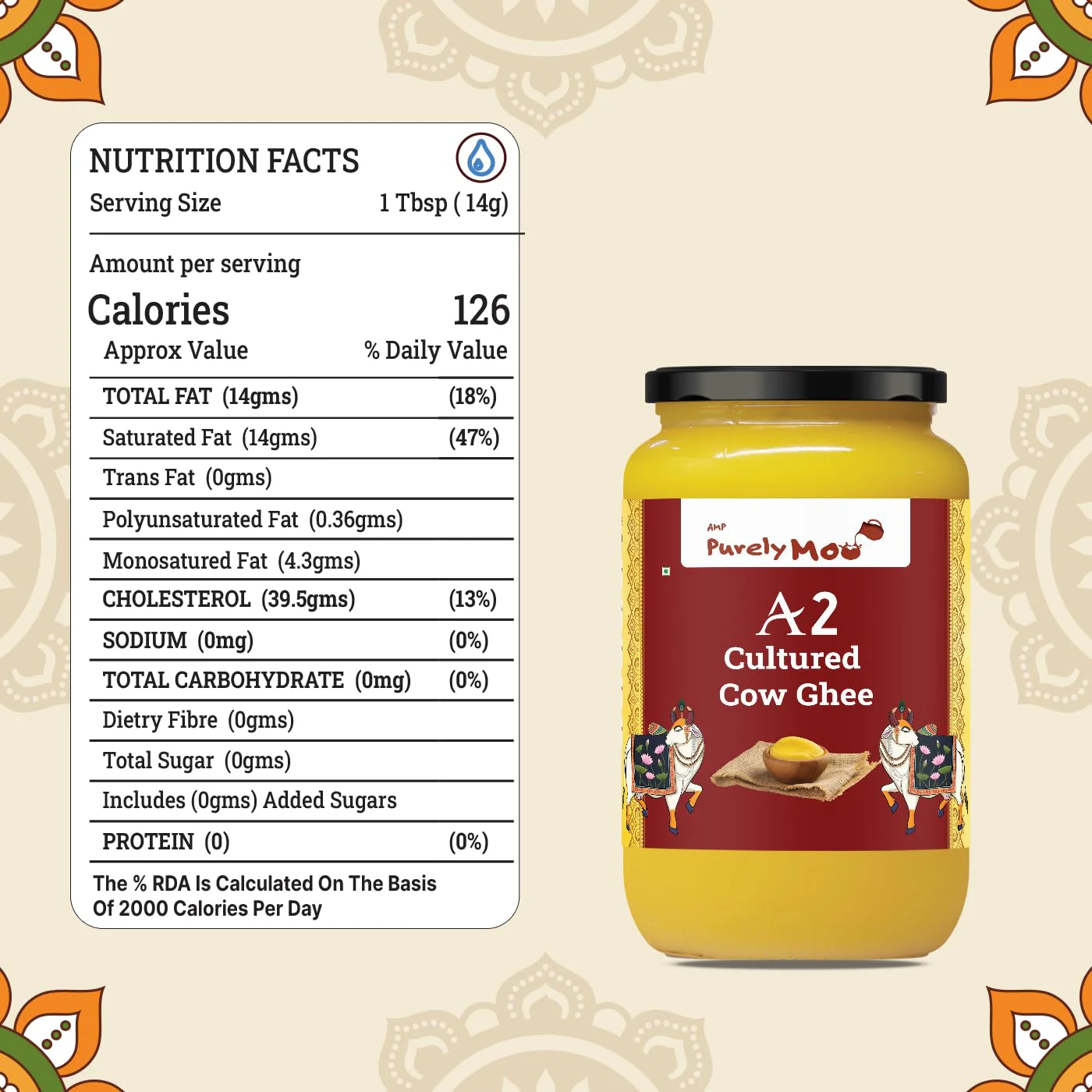 Pure Premium A2 Cultured Gir Cow Ghee By AMP Purely Moo | Natural & Healthy Desi A2 Cow Ghee Good For Calcium | (250ml) 8.4 Ounce | Jar Pack - Image 2