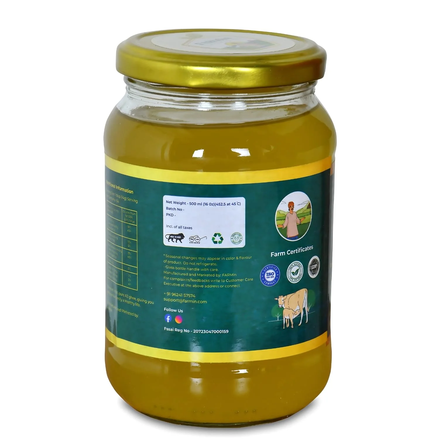 Pure Premium A2 Gir Cow Ghee By Farmin | Traditional Curd Churned Pure Desi Ghee Good For Cooking | (500ml) 16.9 Ounce | Jar Pack - Image 3
