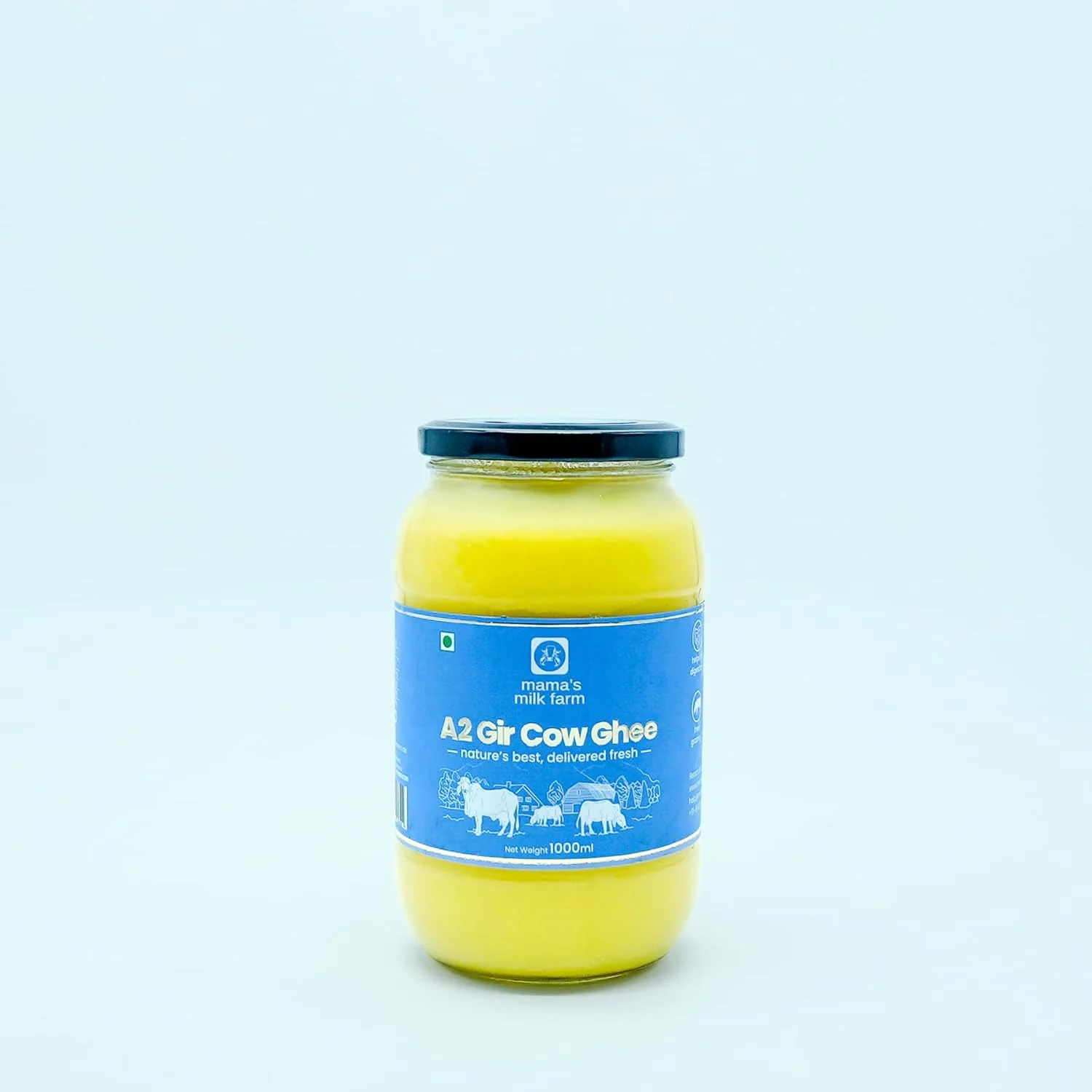 Pure Premium A2 Gir Cow Ghee By Mama'S Milk Farm | High In Protein Fiber Healthy Desi Ghee Good For Flavour To Every Dish | (1 Litr) 33.8 Ounce | Jar Pack