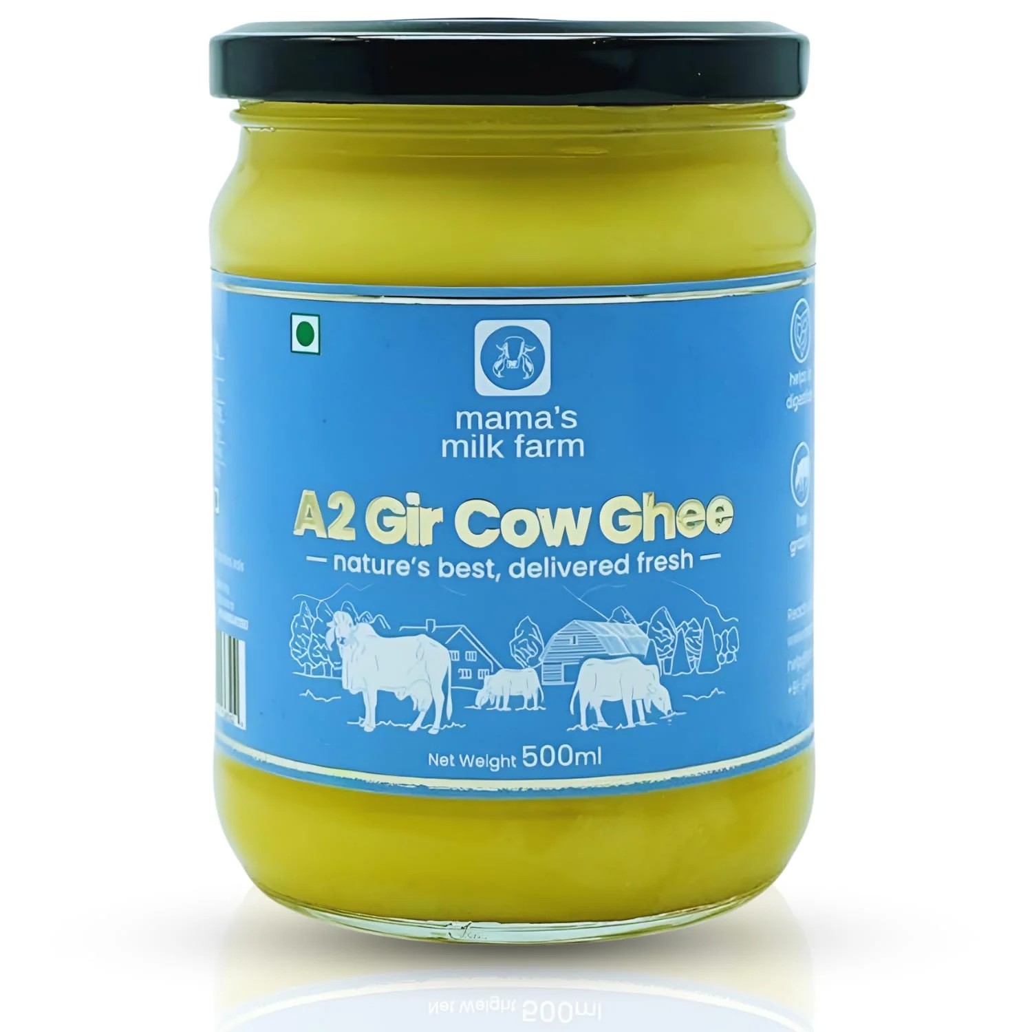 Pure Premium A2 Gir Cow Ghee By Mama'S Milk Farm | High In Protein Fiber Healthy Desi Ghee Perfect For Glowing Skin | 1 Litre (500ml * 2) | 33.8 Ounce | Jar Pack