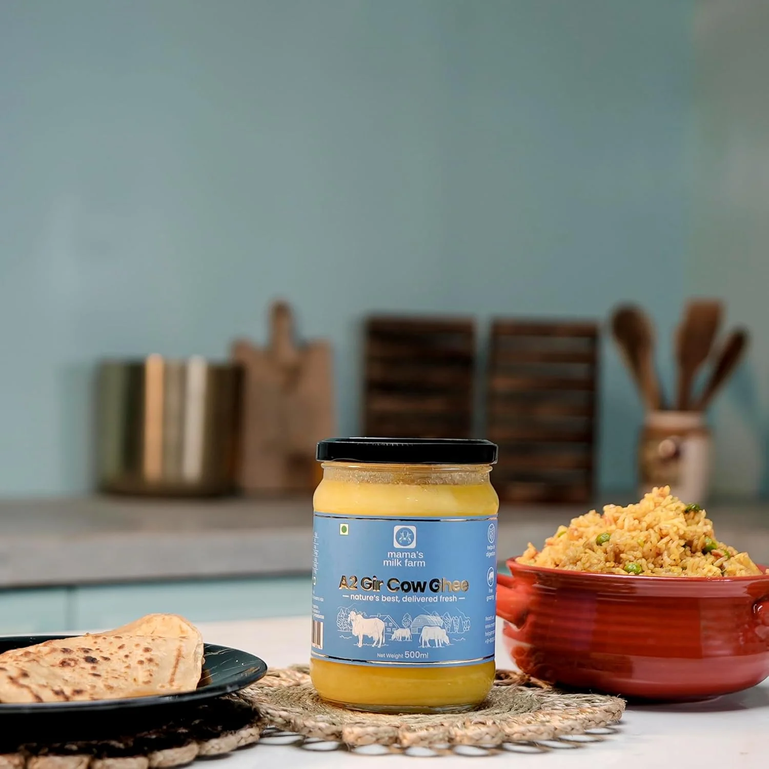 Pure Premium A2 Gir Cow Ghee By Mama'S Milk Farm | High In Protein Fiber Healthy Desi Ghee Perfect For Sweets & Dishes | 1.5 Litre (500ml * 3) | 50.7 Ounce | Jar Pack - Image 5