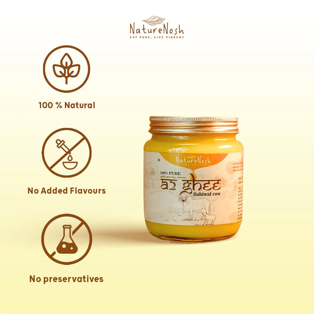 Pure Premium A2 Sahiwal Cow Desi Ghee By Nature Nosh | Natural & Healthy Vedic Bilona Method Curd Churned Cow Desi Ghee | (500ml) 16.9 Ounce | Jar Pack - Image 3