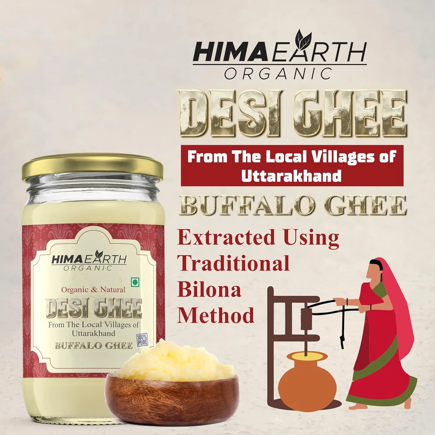 Pure Premium Bilona Desi Buffalo Ghee By Himaearth Organic | Traditional Vedic Bilona Method Made Danedar Ghee Good For Improve Bone Health | (500ml) 16.9 Ounce | Jar Pack - Image 4