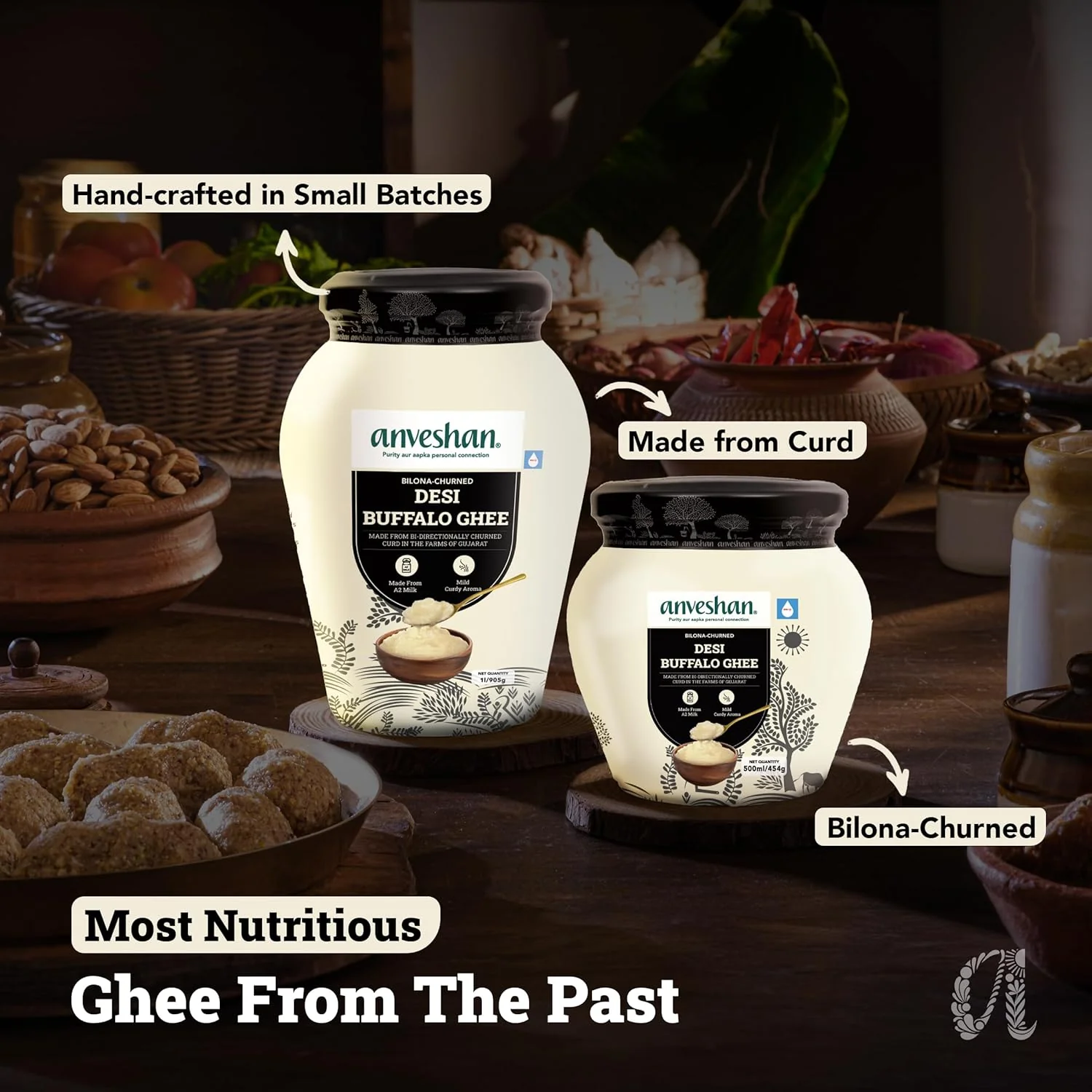 Pure Premium Desi Buffalo Ghee By Anveshan | High In Vitamins A, D & Healthy Bilona Method Desi Ghee For Strenghthens Bones & Immunity | (250ml) 8.4 Ounce | Jar Pack - Image 4