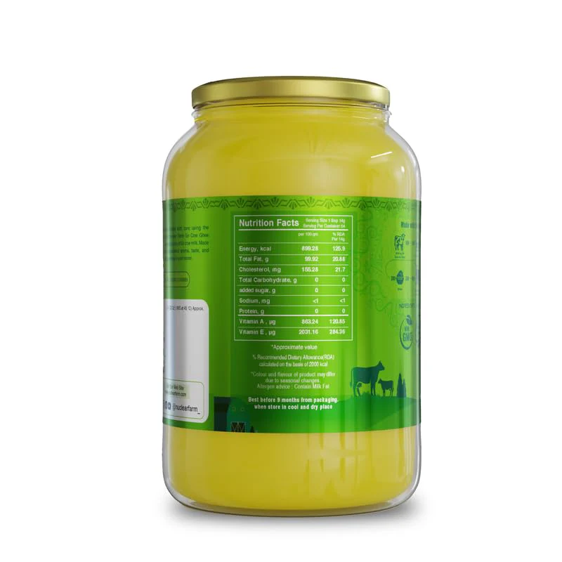 Pure Premium Gir Cow Ghee By Nuclear Farm | Sourced From Gir Cow Milk Organic & Authentic Desi Ghee For Cooking, Baking | (1 Litr) 33.8 Ounce | Jar Pack - Image 3