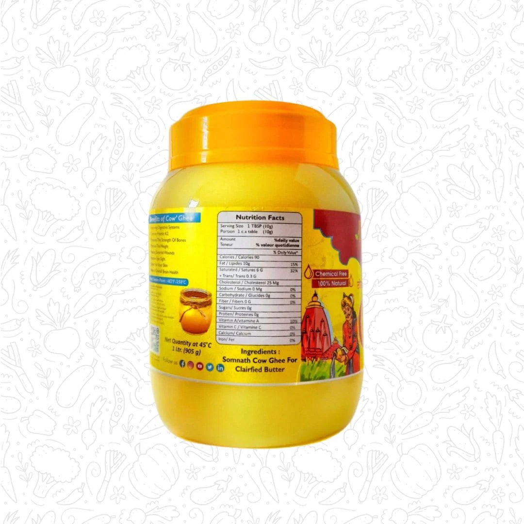 Pure Somnath Cow Ghee By Kapu & Rancho Internacional | Rich Source Of Vitamin & Protein Fiber Pure Healthy Cow Ghee Perfect For Boost Immunity | (1 Litr) 33.8 Ounce | Jar Pack - Image 3
